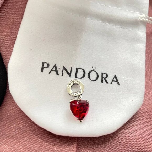 Pandora Disney Mickey & Minnie Mouse Kiss Red Murano Glass Dangle Charm - Picture 3 of 4